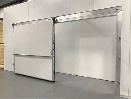 Off-white manual sliding cooler-freezer door