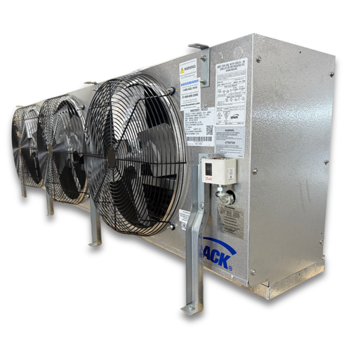 Silver evaporator with three front side view showing labels.