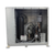 Gray condensing unit front side view showing labels.