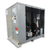Gray condensing unit front side view showing labels.