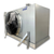 Gray evaporator with one fan front side view showing labels.