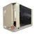 Beige condensing unit front side view showing labels.