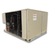 Beige condensing unit front side view showing labels.