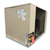 Beige condensing unit front side view showing labels.