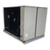 Beige condensing unit front side view showing labels.