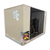 Beige condensing unit front side view showing labels.