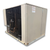 Beige condensing unit front side view showing labels.