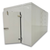 White walk-in cooler unit with open hinged door, featuring insulated panel walls