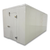 White walk-in cooler unit with closed hinged door, featuring insulated panel walls front right view