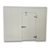 White walk-in cooler unit with closed hinged door, featuring insulated panel wall straight on view