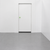 White walk-in cooler unit with closed hinged door, featuring insulated panel walls inside view