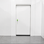 White walk-in cooler unit with closed hinged door, featuring insulated panel walls inside view