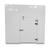 White walk-in cooler unit with closed hinged door, showing interior and insulated panel walls straight on view