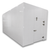 White walk-in cooler unit with closed hinged door, showing interior and insulated panel walls front left view