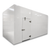 White walk-in cooler unit with closed hinged door, featuring insulated panel walls