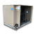 Beige condensing unit front side view showing labels.