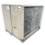 Beige condensing unit backside view.