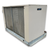 Beige condensing unit backside view.