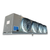 Used gray evaporator with four fans front side view showing labels.