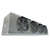 Front-left view of a used HTP HTA48-264B evaporator #3123, a gray fan coil unit with four round black-grille fans.