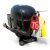 Front-angled view of a used Copeland RS64C1-CAV .75 HP compressor (1 phase 208-230 volt), a black reciprocating compressor with yellow and red hang-tags at upper left, an orange "WARNING/CAUTION" label on the front of the shell, and the metal terminal box on the right side.