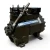 Front view of a used Copeland 2DF3-F16KE-TFD 3 HP Discus compressor, 3 phase 460 volt, black semi-hermetic housing with the blue "Copeland Discus" nameplate, a foil-wrapped copper line assembly at the top left, and a red inventory tag partially visible at the right edge.