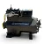 Three-quarter front-right view of a used Copeland 3DEH-R10ML-TFD 7.5 HP compressor, 3 phase 460 volt, with an olive-gray housing, blue Copeland Discus nameplate, and a yellow "add oil to compressor" tag hanging near the base.