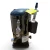 Close front view of the used Copeland ZS56K4E-TWD 7.5 HP compressor, 3 phase 460 volt, showing the red inventory tag reading "161" on the black dome top, a copper valve fitting wrapped in foil tape, and the four-hole mounting base.
