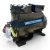 Front view of a used Copeland 3DA3-F28KE-TFC 6 HP compressor (3 phase 208-230 volt), a black cast housing with the "Copeland Discus" nameplate, a black terminal box on the right, and a red inspection tag with a yellow inventory tag hanging from the crankcase.