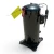 Close-up front view of the used Copeland ZF18K4E-TF5 6 HP compressor's blue-and-white rating label and terminal box, with a rusted service valve and two yellow "ADD OIL TO COMPRESSOR" caution tags attached.