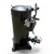 Back-right view of a used Copeland ZF18KVE-TF5 6 HP scroll compressor (3 phase 208-230 volt), showing a foil-taped copper tube at top, the electrical terminal box, a partially visible red inventory tag, and a blue Emerson oil-level control module with wiring mounted near the base.