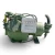 Angled front-right view of the used Carlyle 06EY775-34ARP 20 HP compressor, 3 phase Dual Voltage, with a yellow and red inventory tag hanging from the top valve, the silver Warning label box, and a curved foil-capped fitting on the right side.