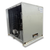 Gray condensing unit with front side view showing labels.