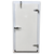 White door with stainless steel hinges and latch as part of a walk-in cooler or freezer