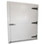 White door with stainless steel hinges and latch as part of a walk-in cooler or freezer