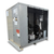 Gray condensing unit front side view showing labels.