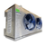 Silver evaporator with two fans front side view showing labels.