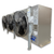 Silver evaporator with three fans front side view showing labels.