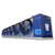 Blue/gray evaporator with five fans front side view showing labels.
