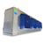 Blue/gray evaporator with four fans front side view showing labels.