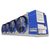 Blue/gray evaporator with four fans front side view showing labels.