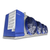 Blue/gray evaporator with four fans front side view showing labels.