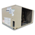 Beige condensing unit with side front view showing labels.
