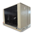Beige condensing unit with front side view showing labels.