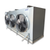 Silver evaporator with three fans front side view showing labels.