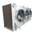 Silver evaporator with three fans front side view showing labels.