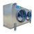 Silver evaporator with two fans front side view showing labels.
