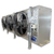 Silver evaporator with three fans front side view showing labels.