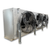 Silver evaporator with three fans front side view showing labels.