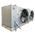 Silver evaporator with two fans front side view showing labels.